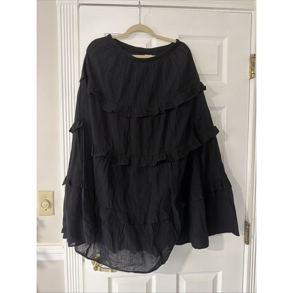 Aerie Ready To Ruffle Tiered Midaxi Skirt Black L